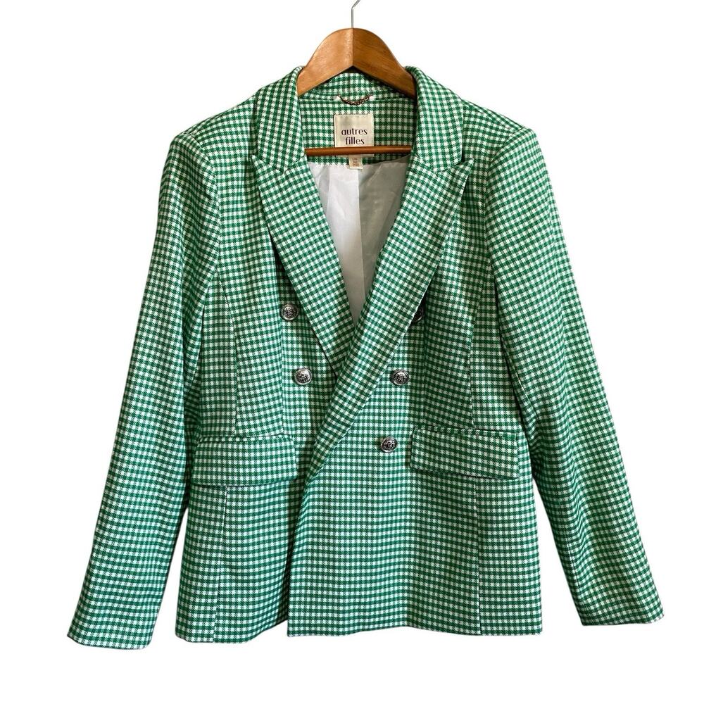 Autres Filles Green White Houndstooth Double Breasted Jacket Blazer Large Career